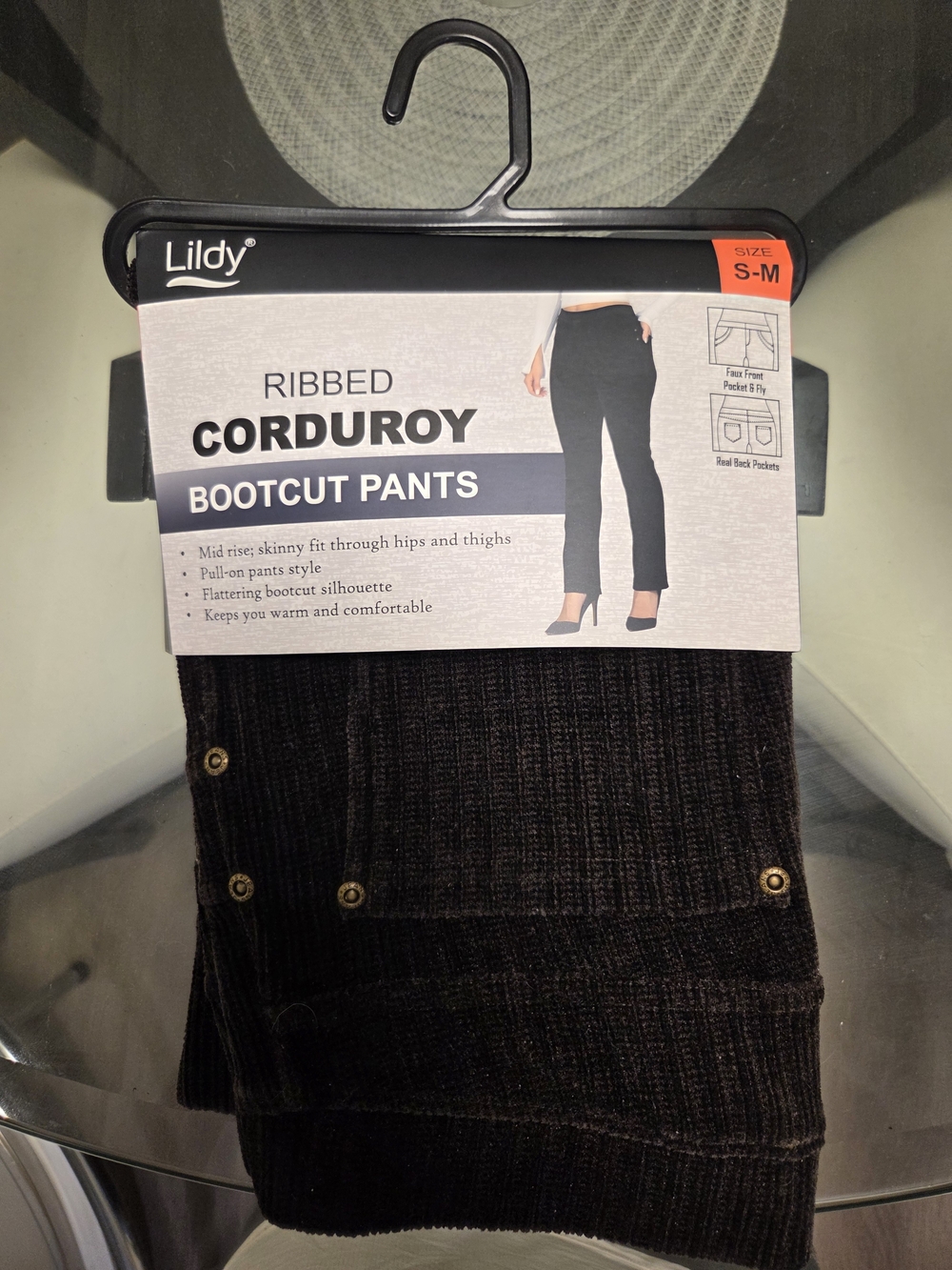 Lildy Ribbed Corduroy Bootcut Pants - Black